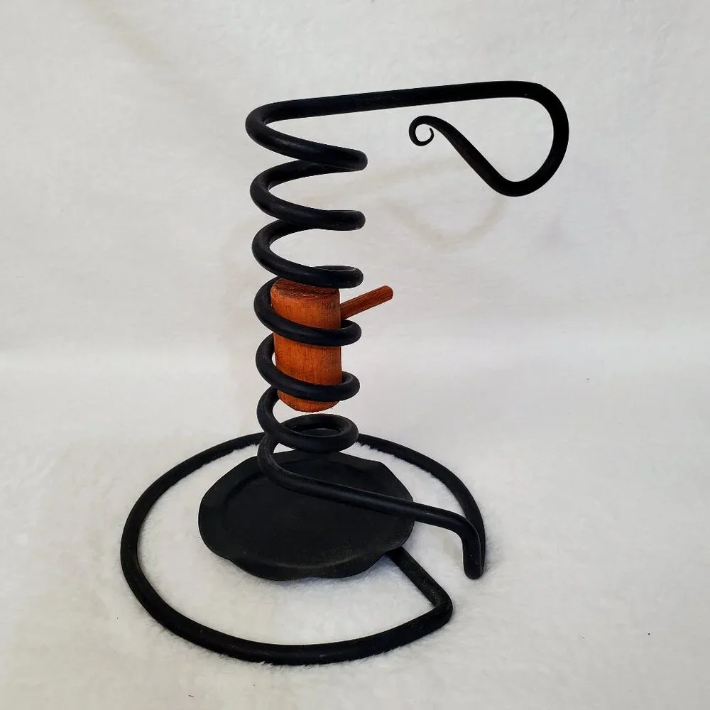 Black Wrought Iron Spiral Courting Coil Candle Holder with Drip Pan Primitive